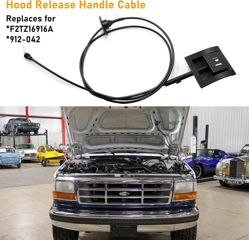 APESER Hood Release Cable & Handle Compatible With 1987-1997 Ford F150 F250 F350 Super Duty Bronco F53 F59 - Latch Replace for 912-042 F2TZ16916A - 1PC, Black - Image 3